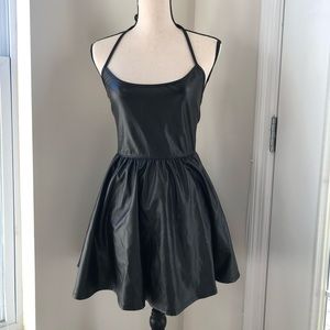 Black halter pleather dress